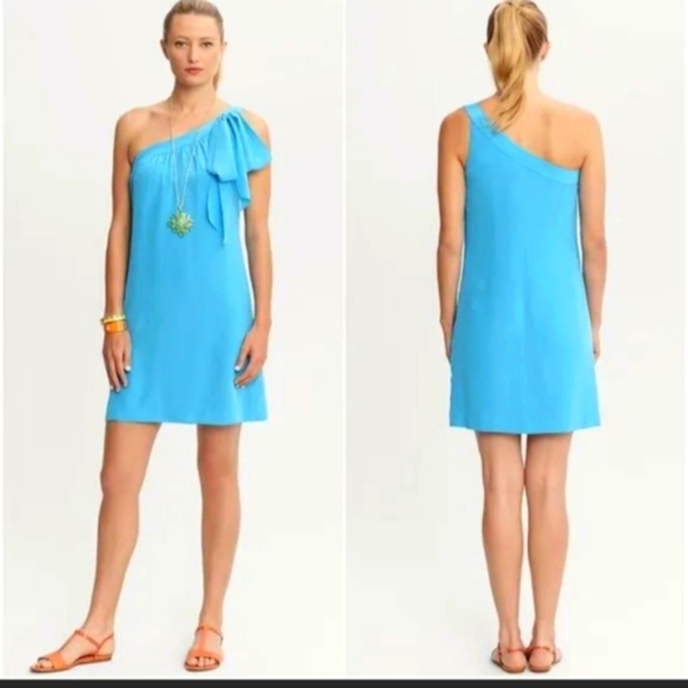 Banana Republic x Trina Turk Collection SilkTurquise One Shoulder Sheath Dress